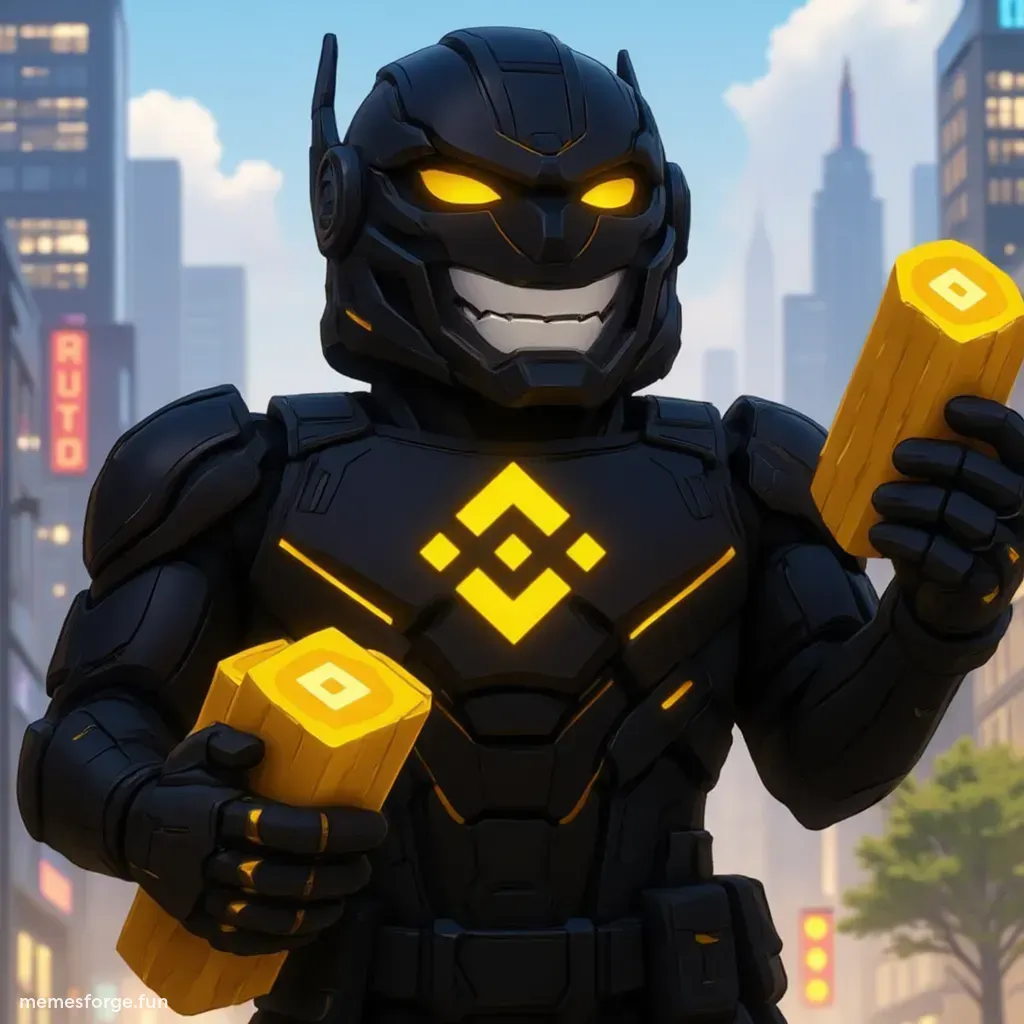 Blocky Roblox style CaptainBNB character holding gold coins with a big smile
