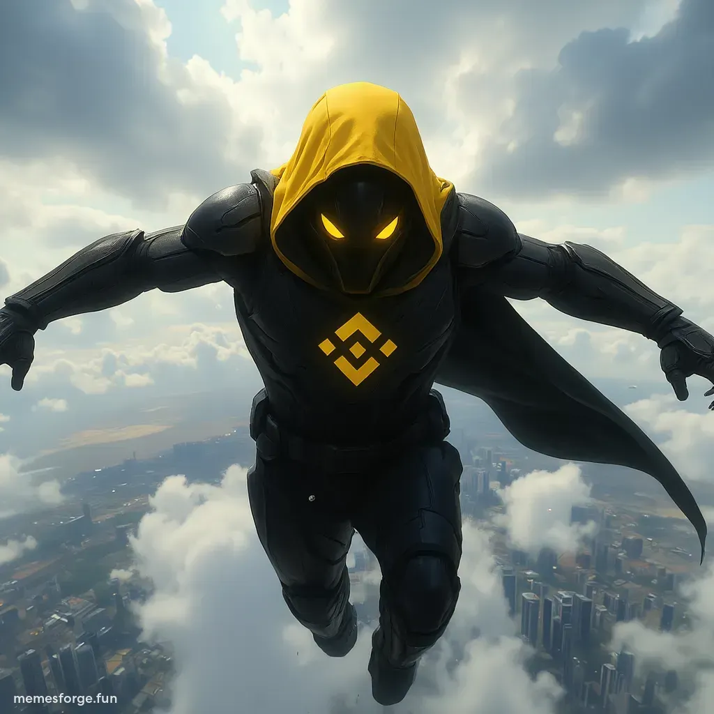 CaptainBNB with yellow cape and hood skydiving