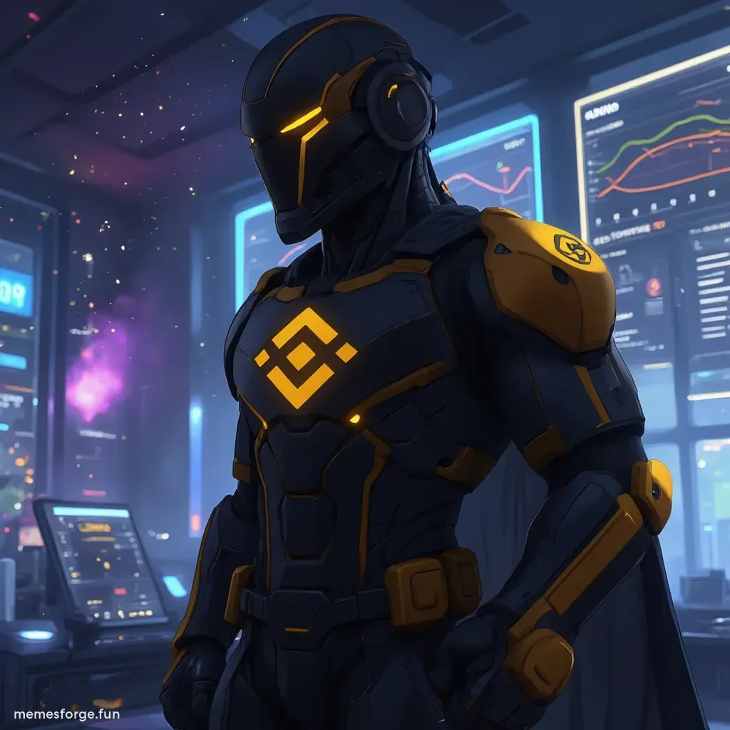 Cartoon captain with gold crown and brown cape, facing stock screens in outer space nebula, meme style with text 'Captain BNB'