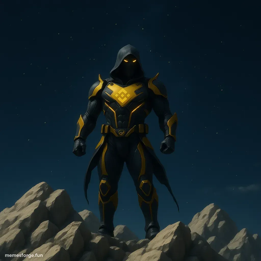 CaptainBNB standing on a mountain with stars in the background sky