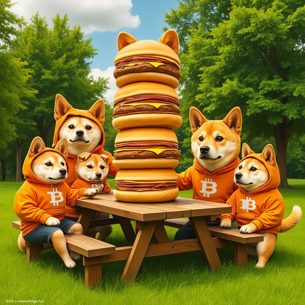 A dog army eating giant burgers. Make it realistic