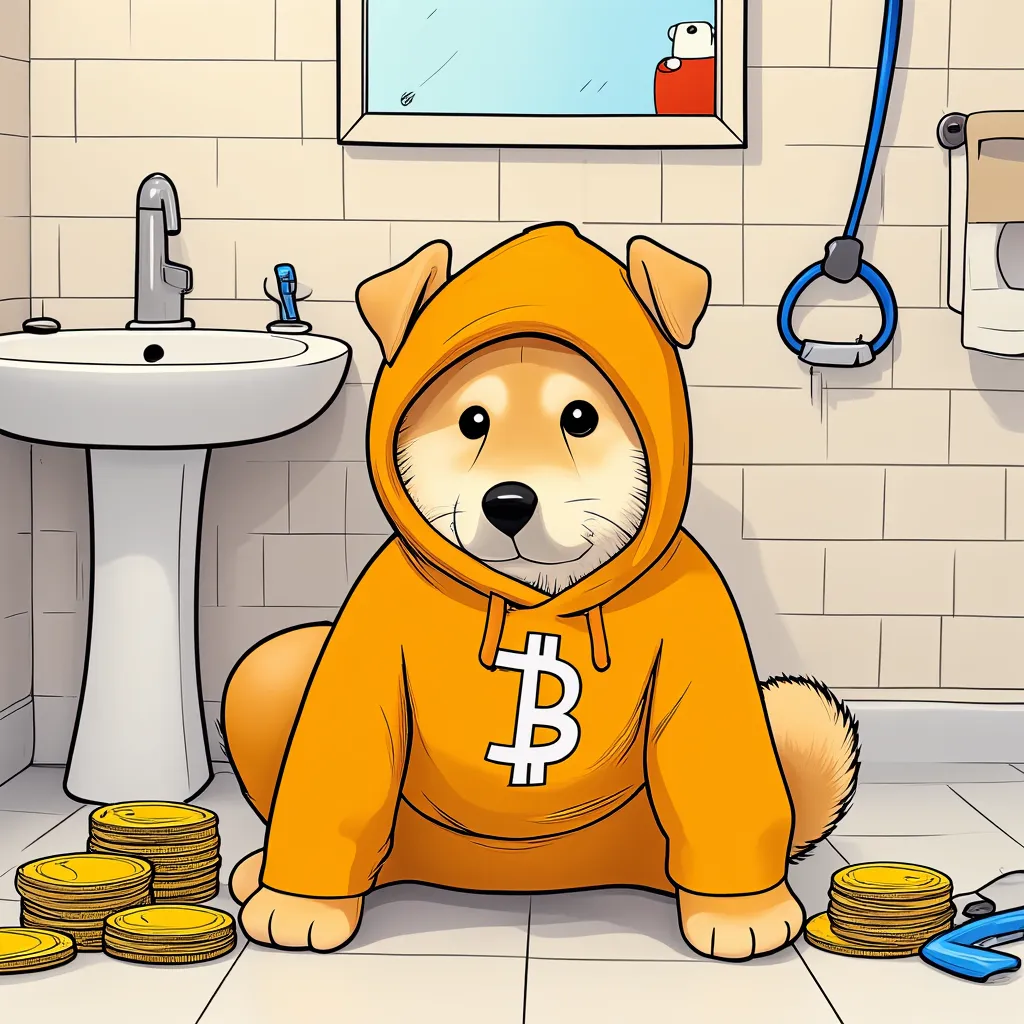 A dog looking to do some bathroom plumbing