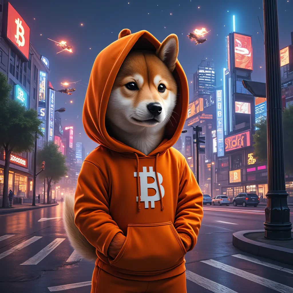 A dog in a city with space as the sky. Make it cyberpunk style.