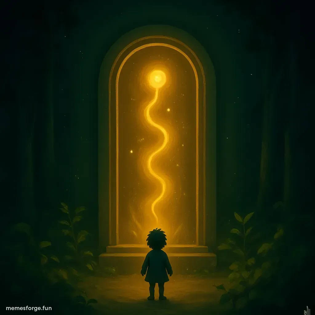 A ritualistic anime-style man with glowing eyes and fair symbols in a mystical gate setting