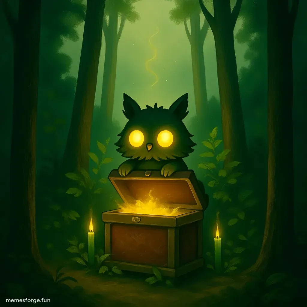 Yellow FAIR text on an adventure in a dark green forest with treasure