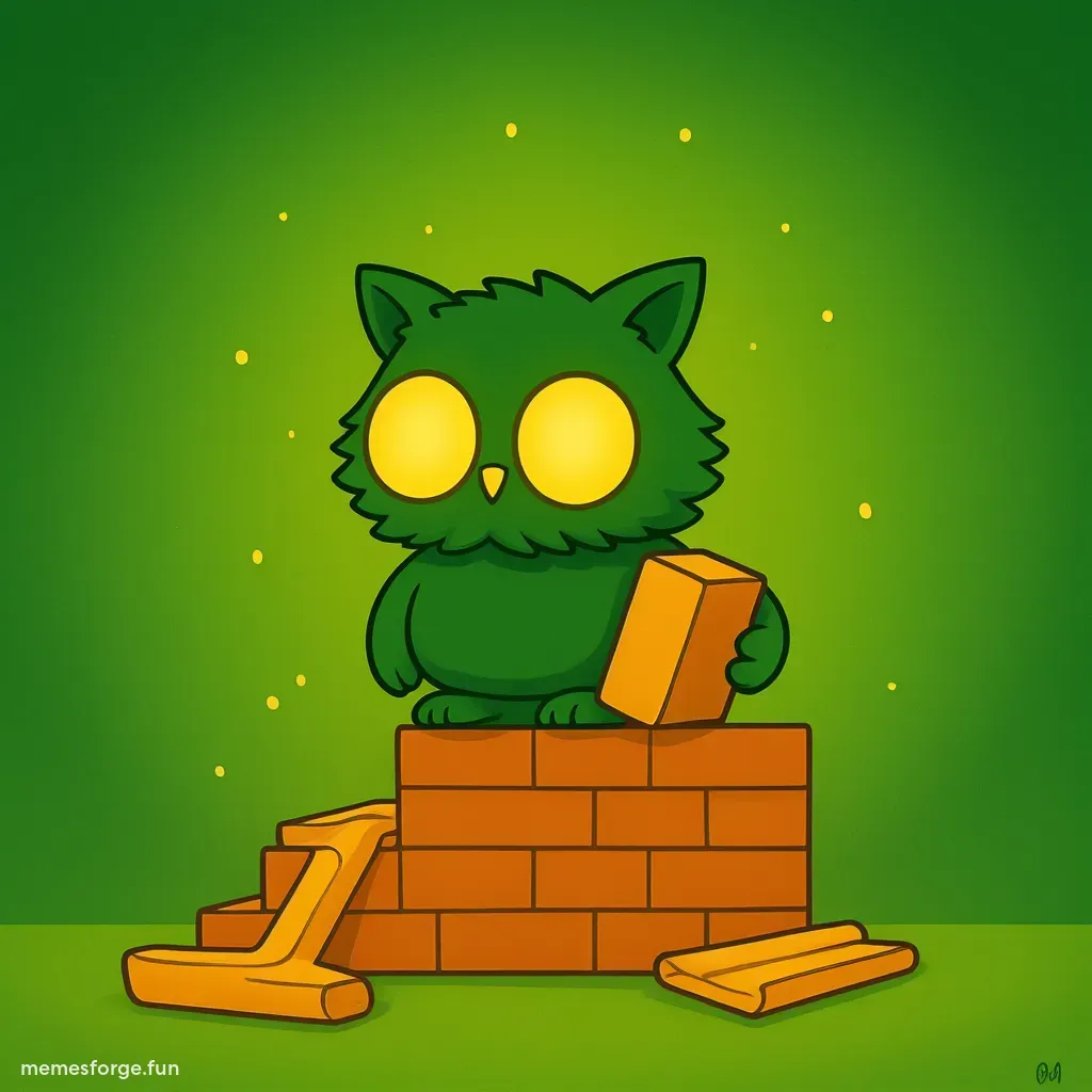 Bricks being placed with yellow FAIR text and owl on green background