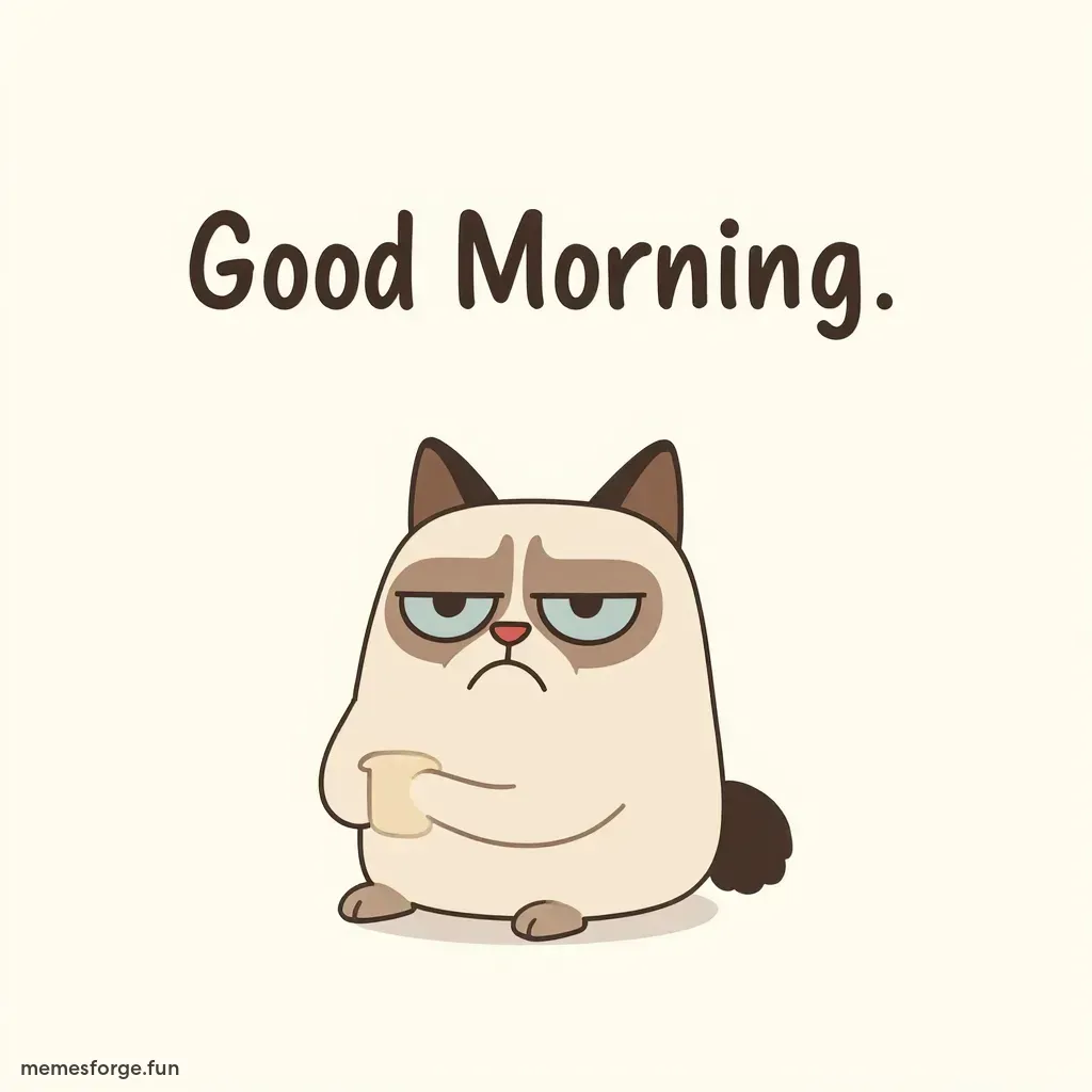 Grumpy cat with Good Morning text above it