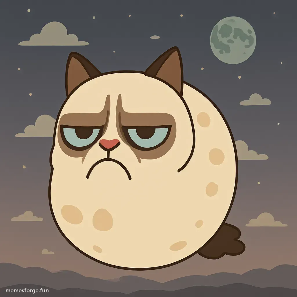 Grumpy Cat on the moon with Earth in the distant background