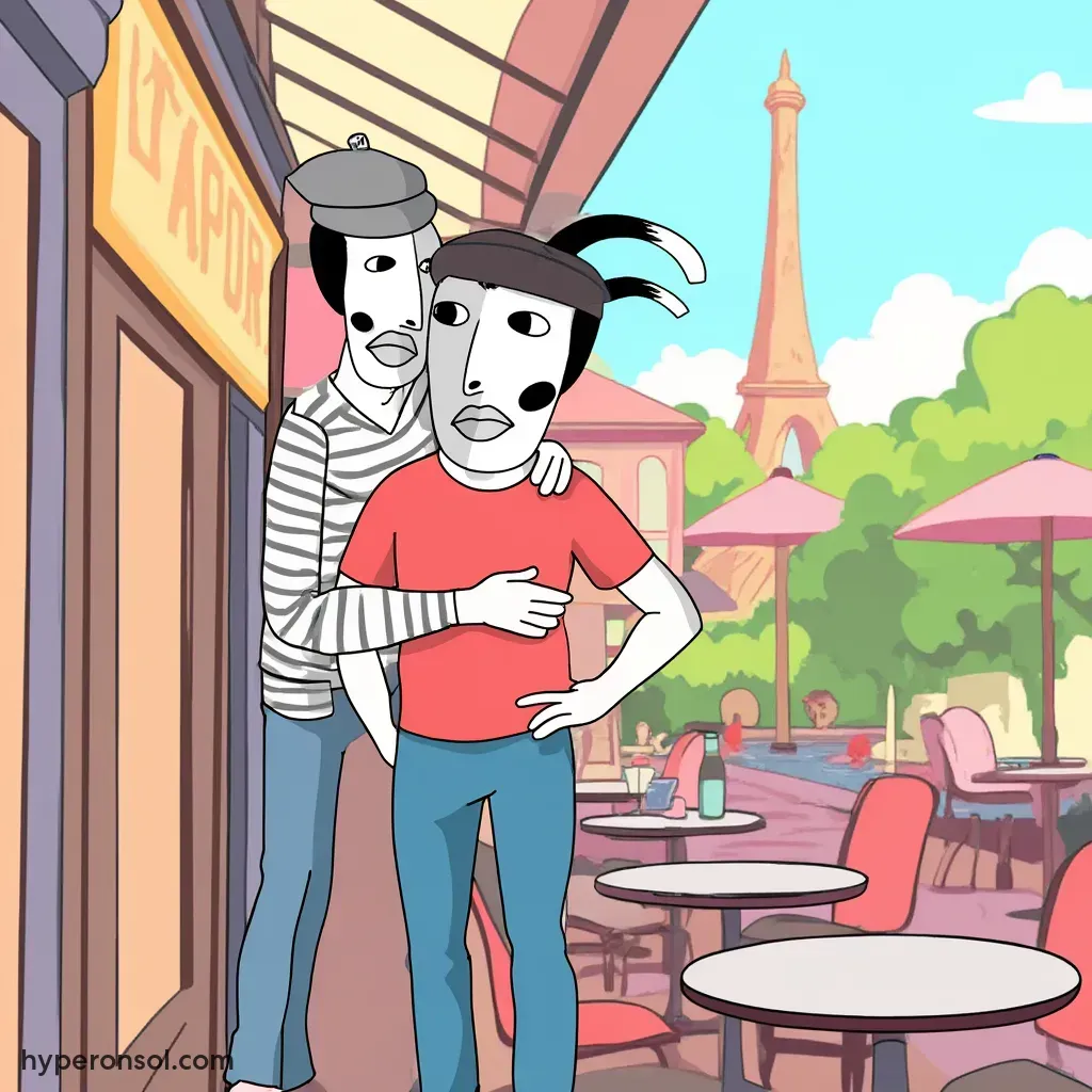 show me a middle aged french main french kissing another man