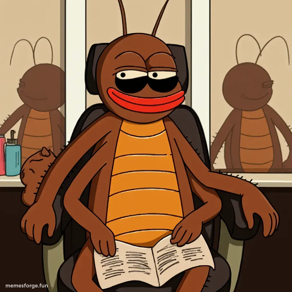 KOKOK cockroach with sunglasses in hair salon chair
