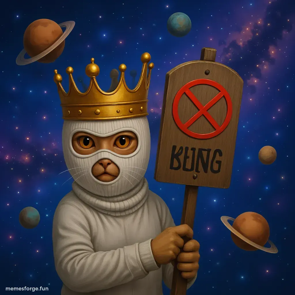 space cat with sign that says 
"no kings"