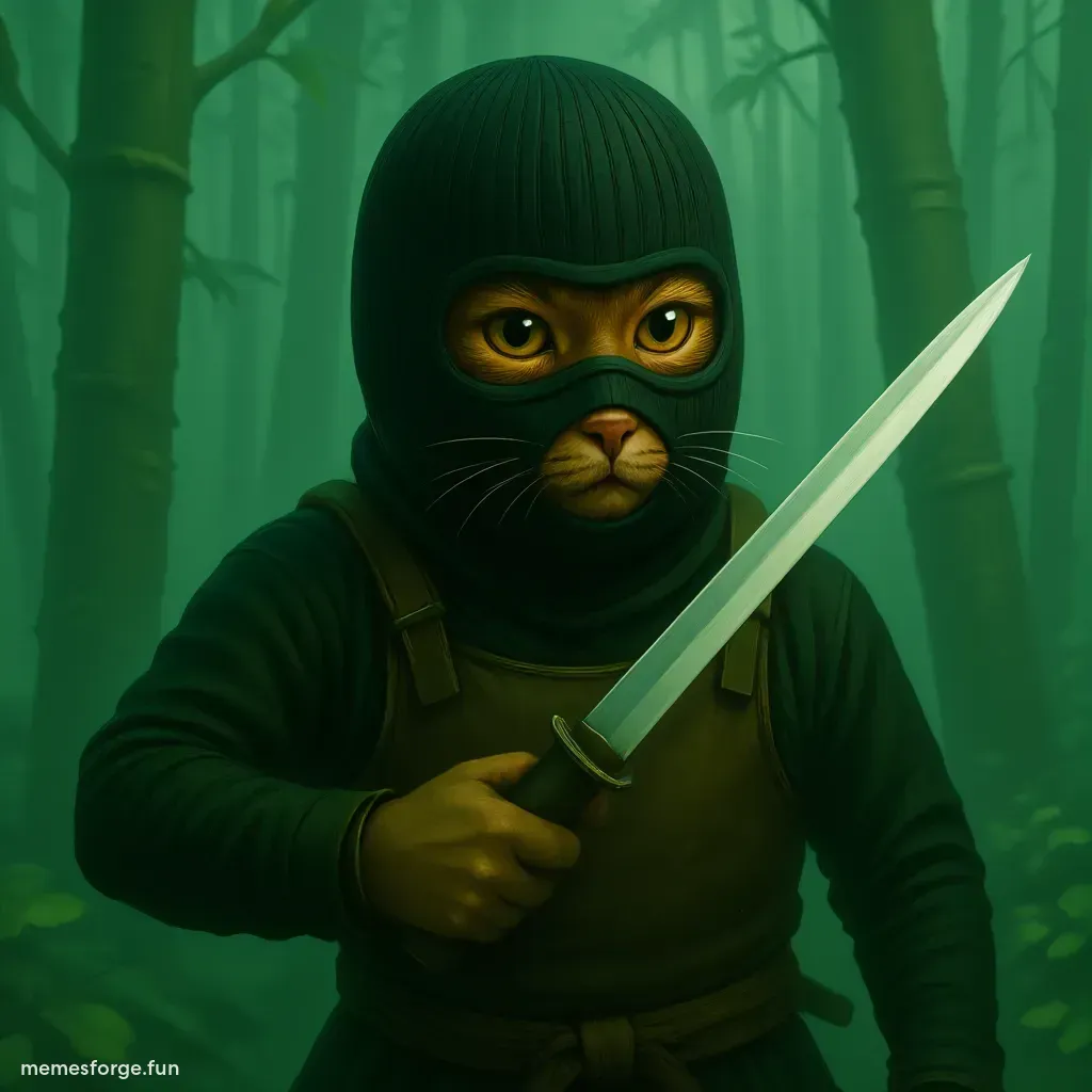 Mask up the zoro character in one piecez give greeney back ground. Zoom in and show the face part of the sword