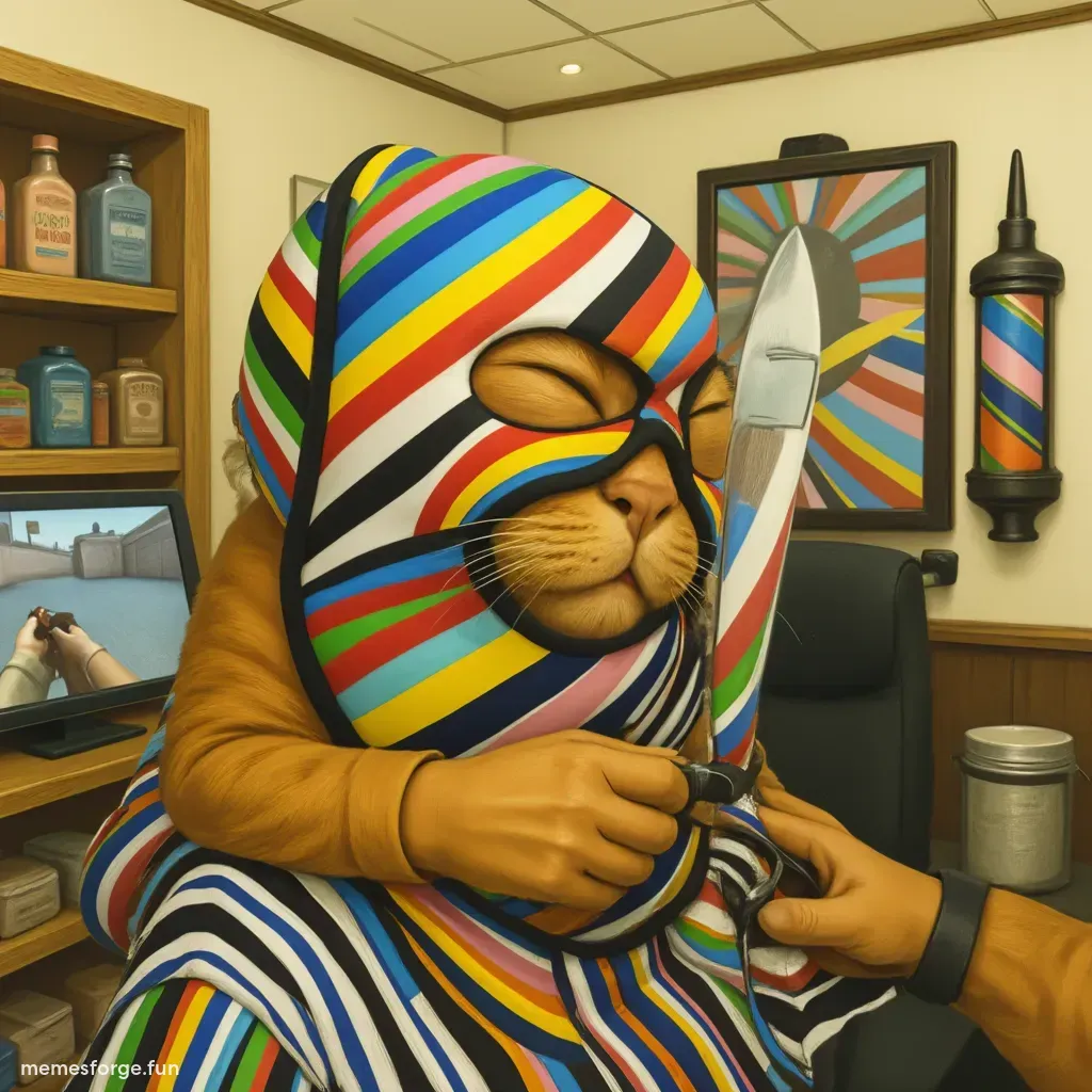 barber cat with mask