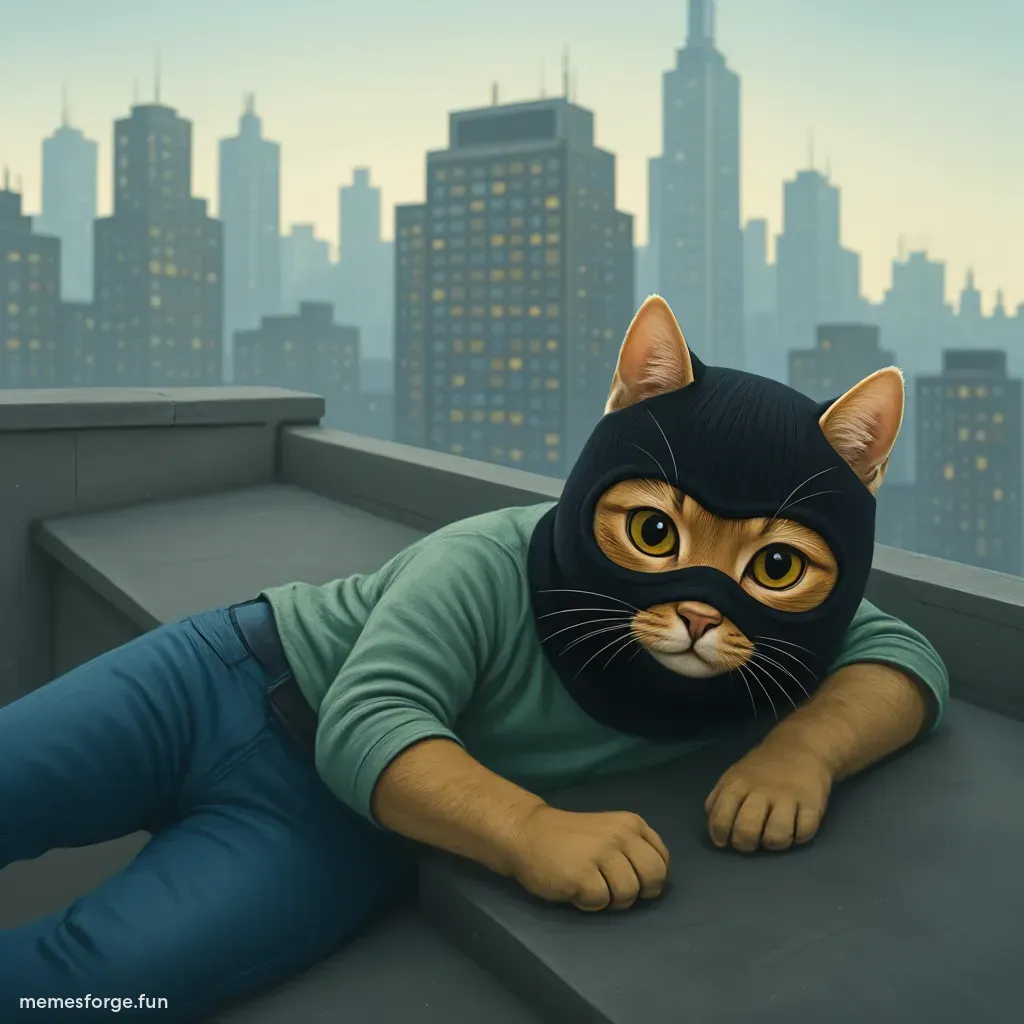 Cartoon ape wearing a black balaclava and camo sweater, smoking a cigarette with a bored expression on a solid gray background