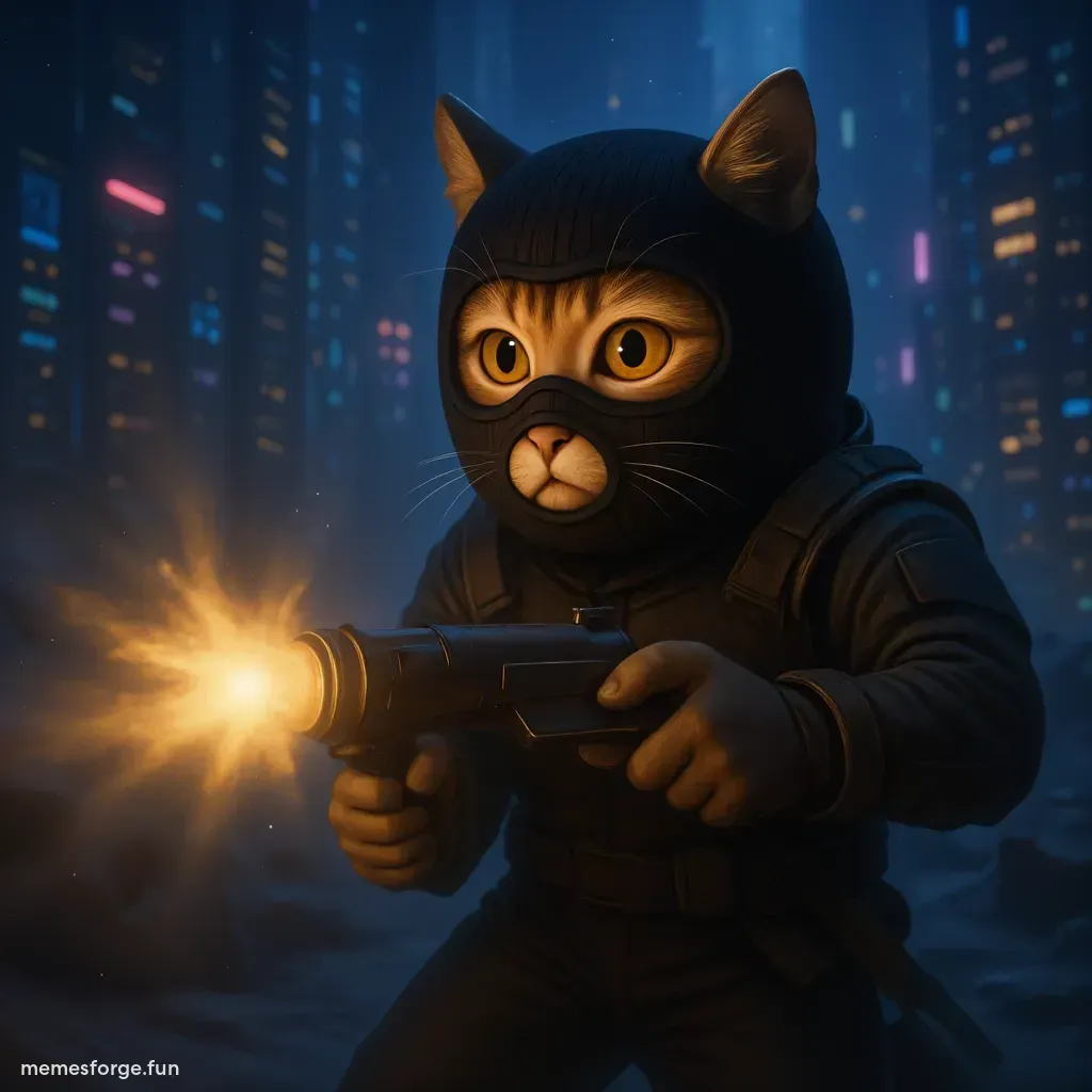 angry warrior space cat in a gun fight using space rocket launcher