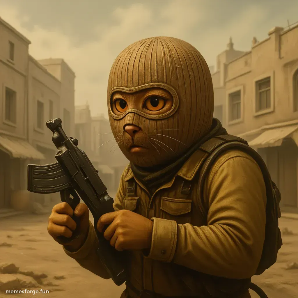 cat with mask and ak on dust 2 map
