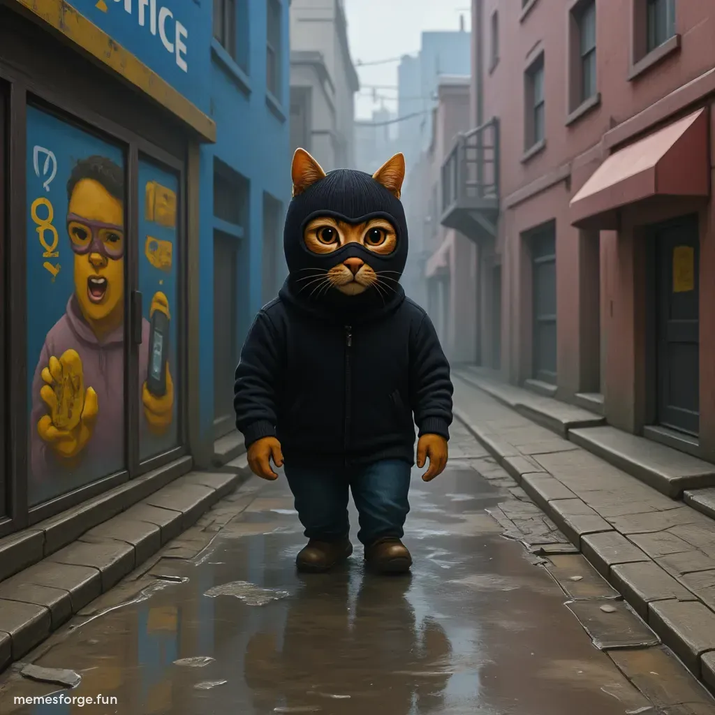 Cartoon ape in black balaclava with multiple versions of itself