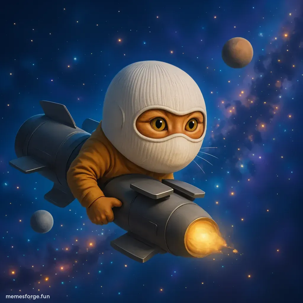 space cat with a mask riding a rocket smoking a joint