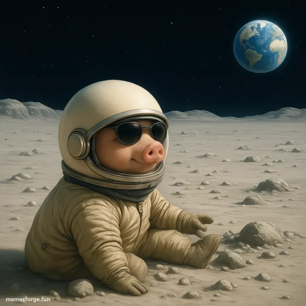 Neo sunbathing on the moon, Moonpig nearby