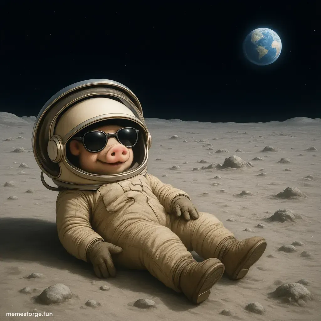 James Wynn sunbathing on the moon, $Moonpig meme, cartoon style
