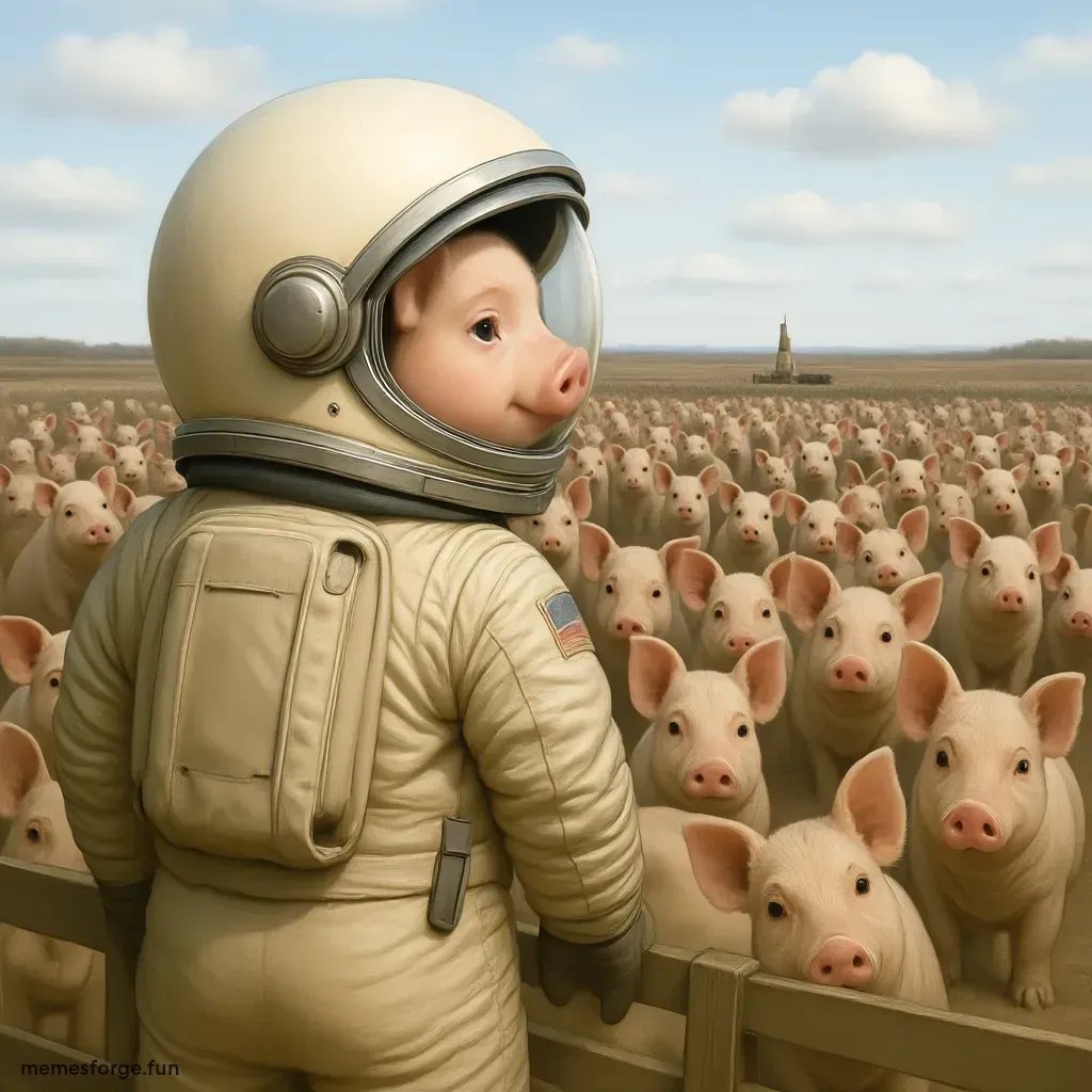 pig overlooking a crowd of pigs in a farm