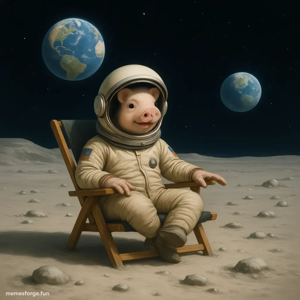 James Wynn sunbathing on the moon, beach chair with $Moonpig logo