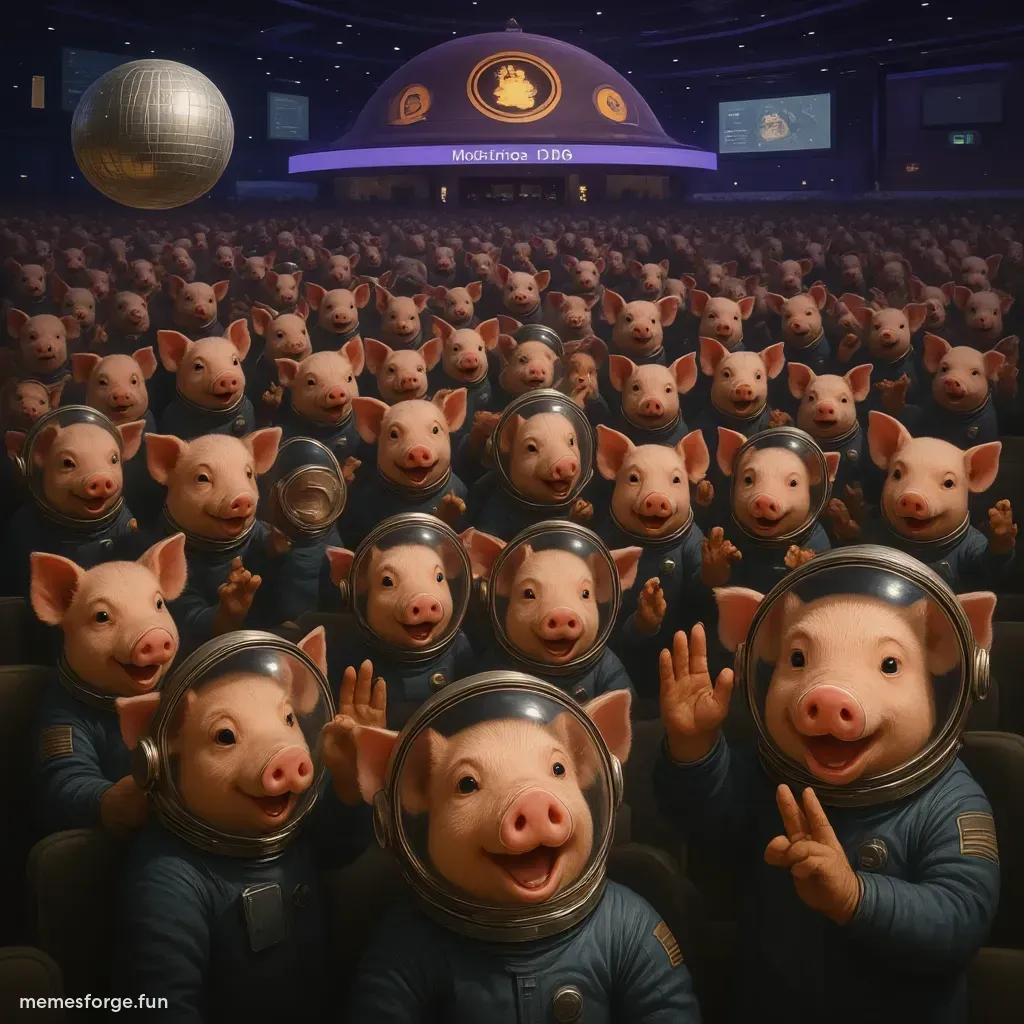 moonpig in a night club with other pigs