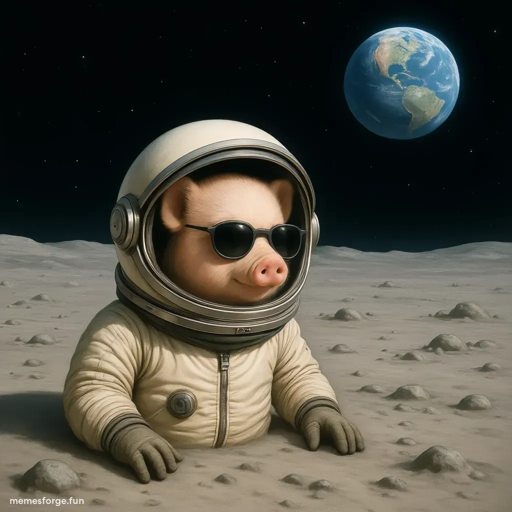 James Wynn sunbathing on the moon, beach chair, sunglasses, $Moonpig logo, meme