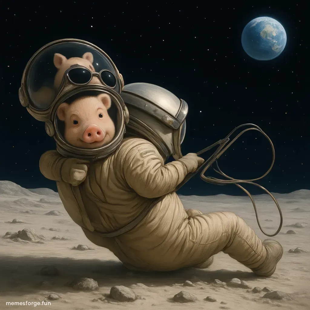 James Wynn sunbathing on the moon, beach chair, $Moonpig logos